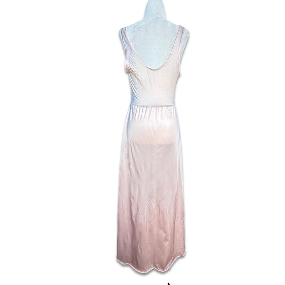 Vintage Baby Pink Lace Slip Maxi Dress 70s Nylon Nightgown Romantic Boudoir - Picture 4 of 13